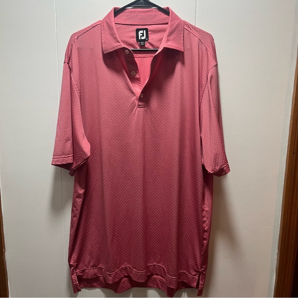 Footjoy Shirt Mens Size Large Pink Polka Dot Performance Golf Polo